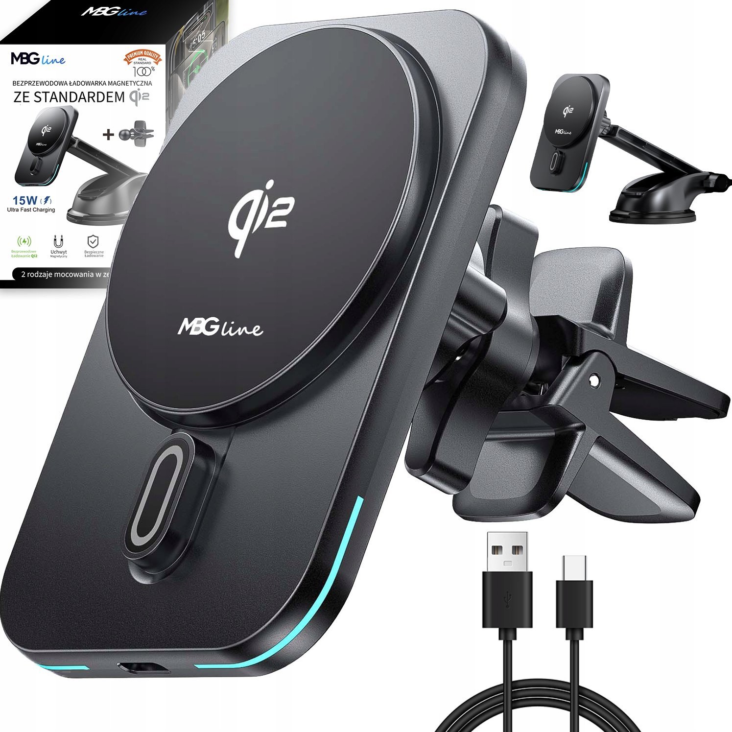 UCHWYT SAMOCHODOWY NA TELEFON MagSafe QI2 ŁADOWARKA BEZPRZEWODOWA do iPhone