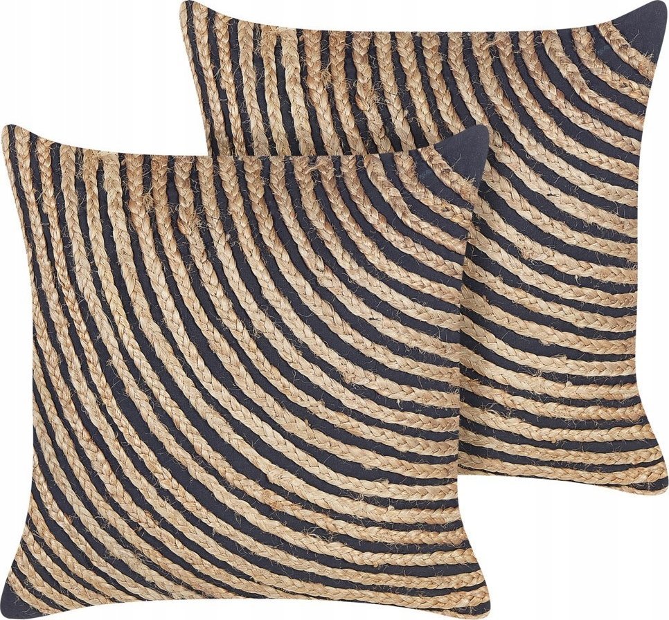 Beliani 2 bawełniane poduszki z warkoczem jutowym 45 x 45 cm beżowo-czarne BERGENIA