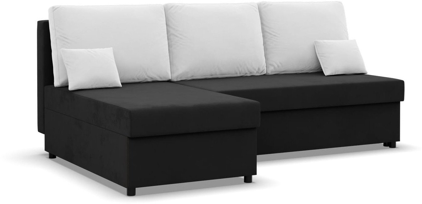 Narożnik z funkcją spania, Flow, 201x138x92 cm, czarny, biały | TYLETEGOTU