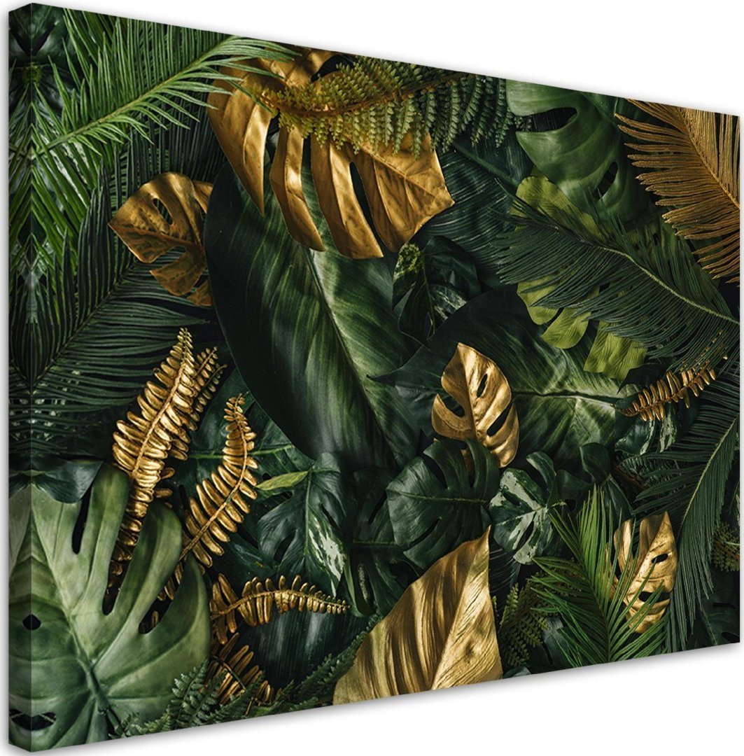 Feeby Obraz na płótnie, Złote liście tropikalne - 120x80