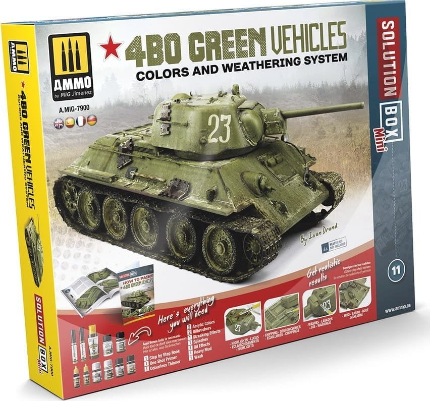 Vallejo Ammo: Solution Box Mini 11 - 4BO Green Vehicles - Colors and Weathering System