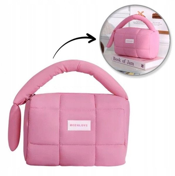 ECARLA Kosmetyczka damska pikowana kuferek różowa KS140R 18,5 x 12,5 x 13 cm