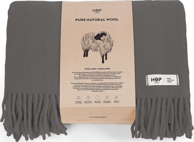 HOP Koc Yeti HOP Design z czystej wełny 145x205 grafit
