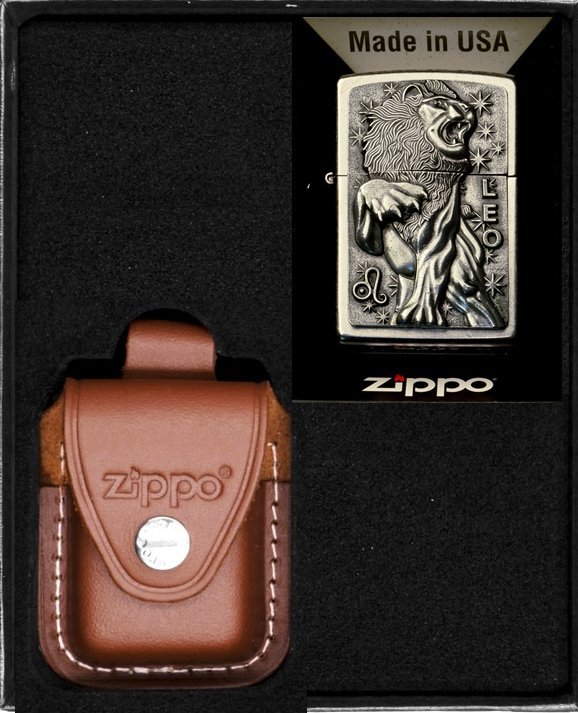 Zestaw ZIPPO Zapalniczka ZODIAC LEO lew Prezentowy No2