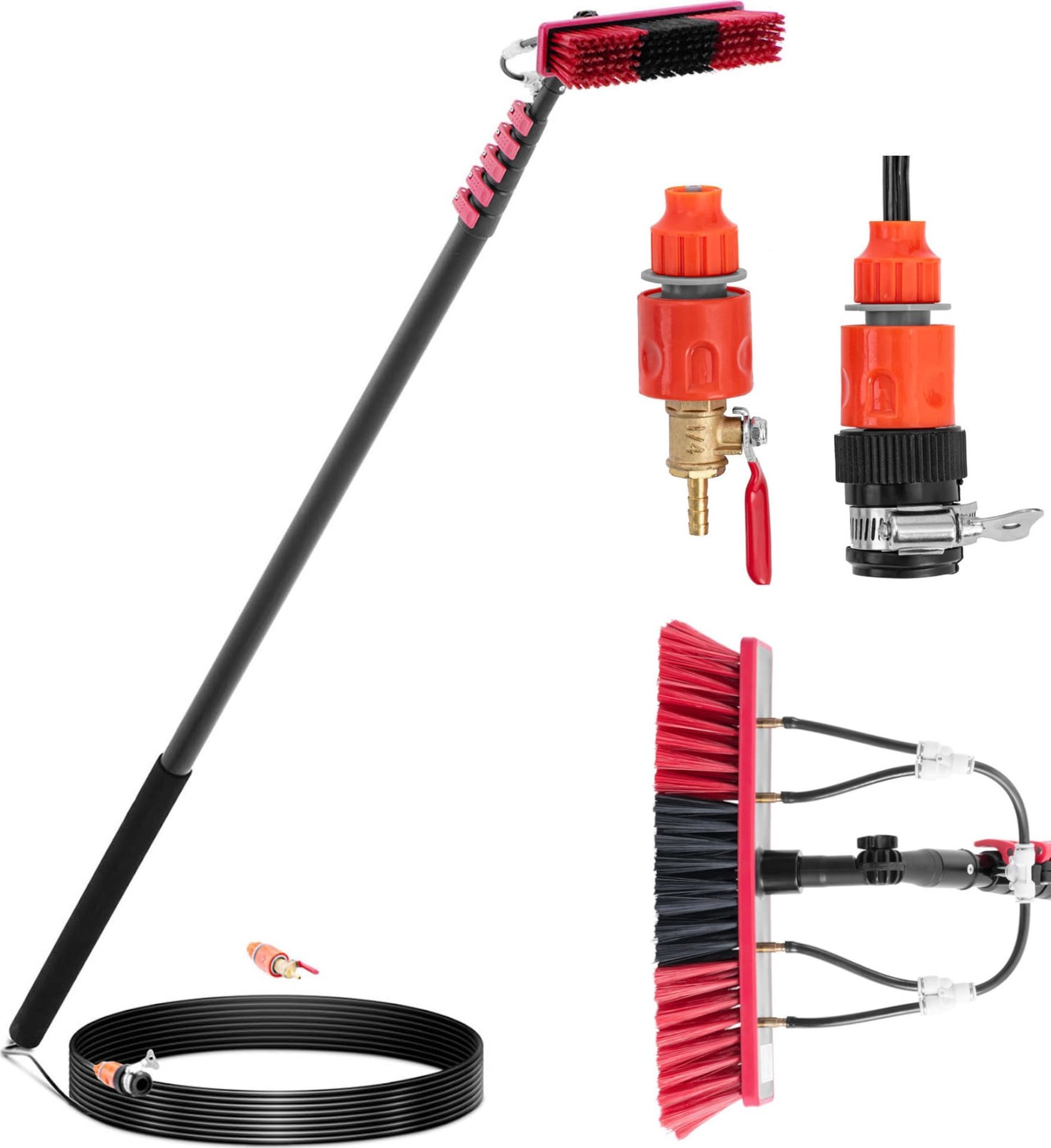 Szczotka myjka wodna teleskopowa z wężem do mycia okien paneli słonecznych dł. 8.9m