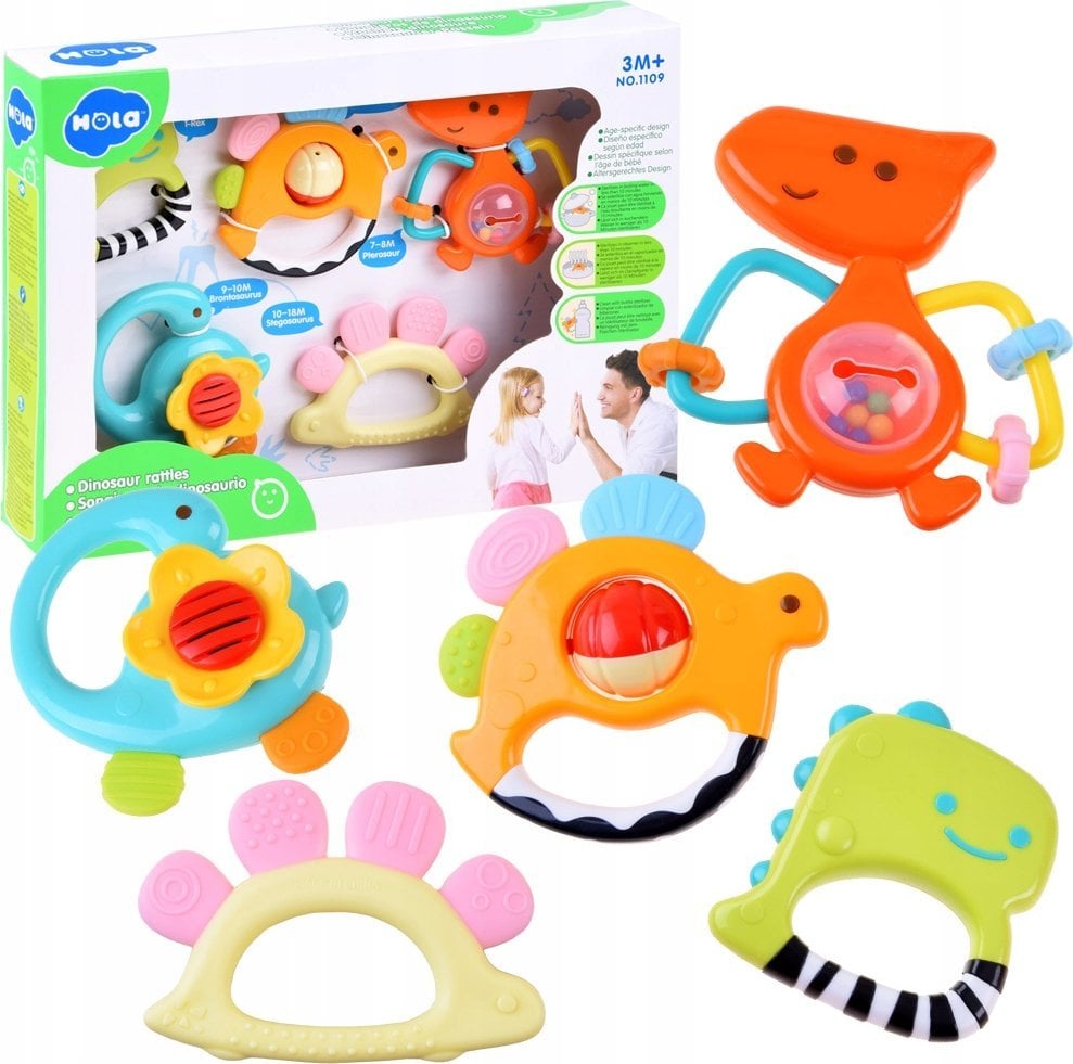 Jokomisiada Zestaw 5-szt Grzechotek Gryzak Dinozaury ZA3093