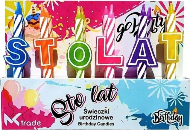 MK TRADE Świeczki urodzinowe SH-096, kolorowe STO LAT 12 szt. MK Trade