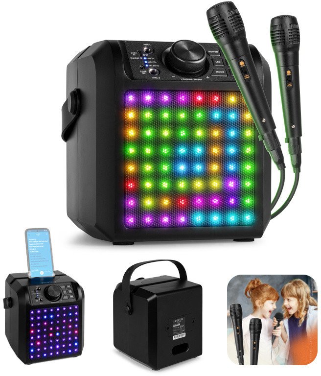 Głośnik Karaoke LED 2x mikrofon KAR50B Fenton Czarny one size