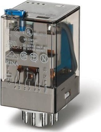 Finder Przekaźnik przemysłowy 3P 10A 24V DC, przycisk testujący, LED + dioda, mechaniczny wskaźnik zadziałania 60.13.9.024.0074