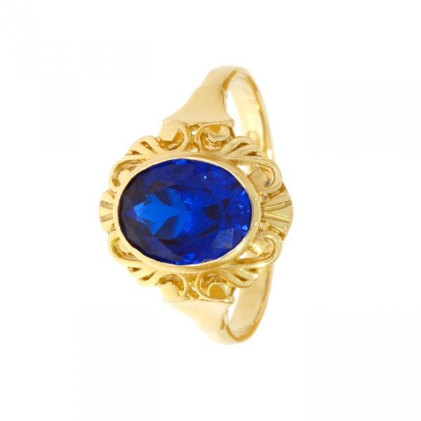 Złoty pierścionek z szafirem syntetycznym PR.00190 pr.585