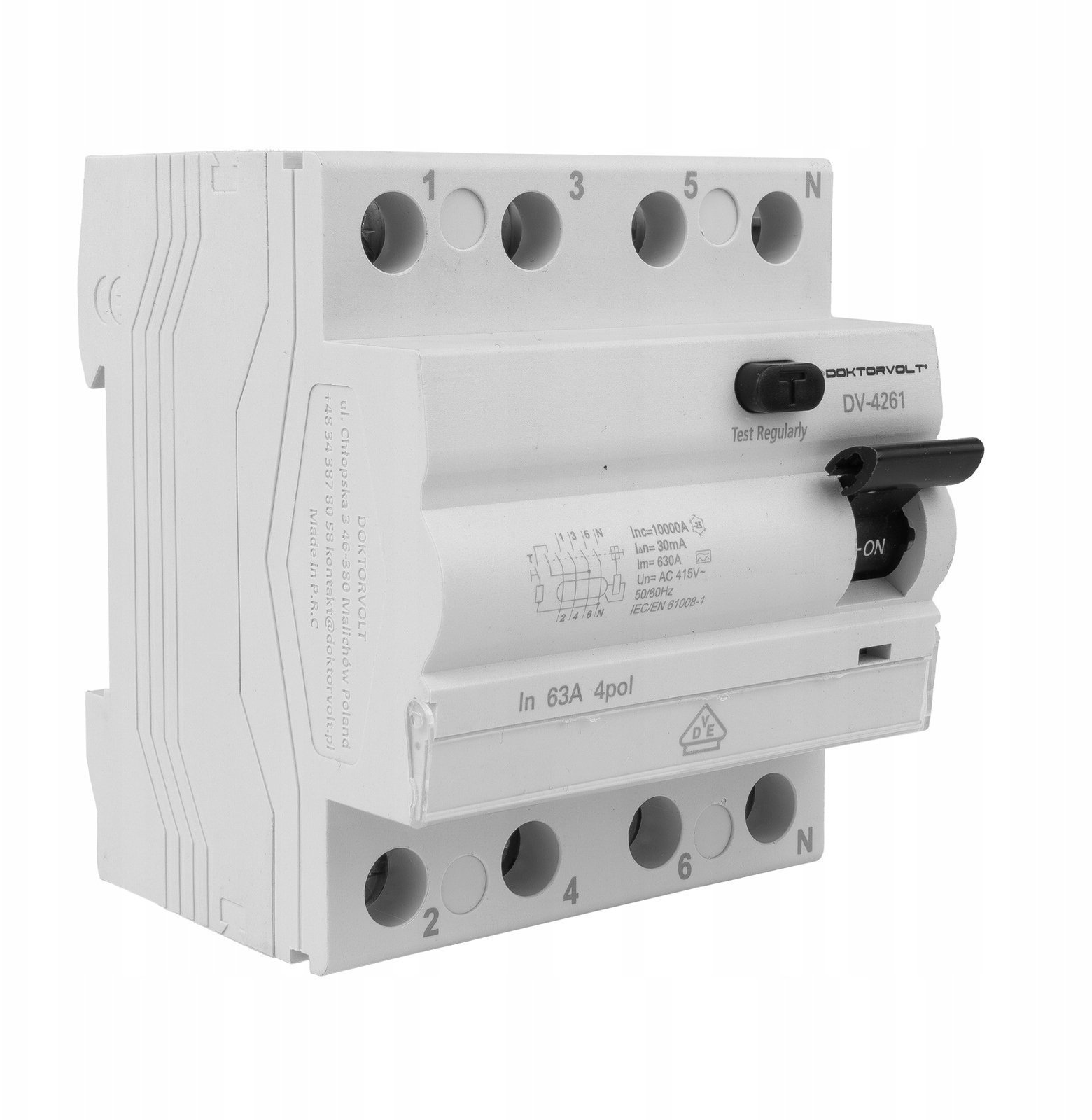 Wyłącznik różnicowoprądowy RCCB 10kA 4P 63A 30mA Typ A VDE Doktorvolt DV-4261
