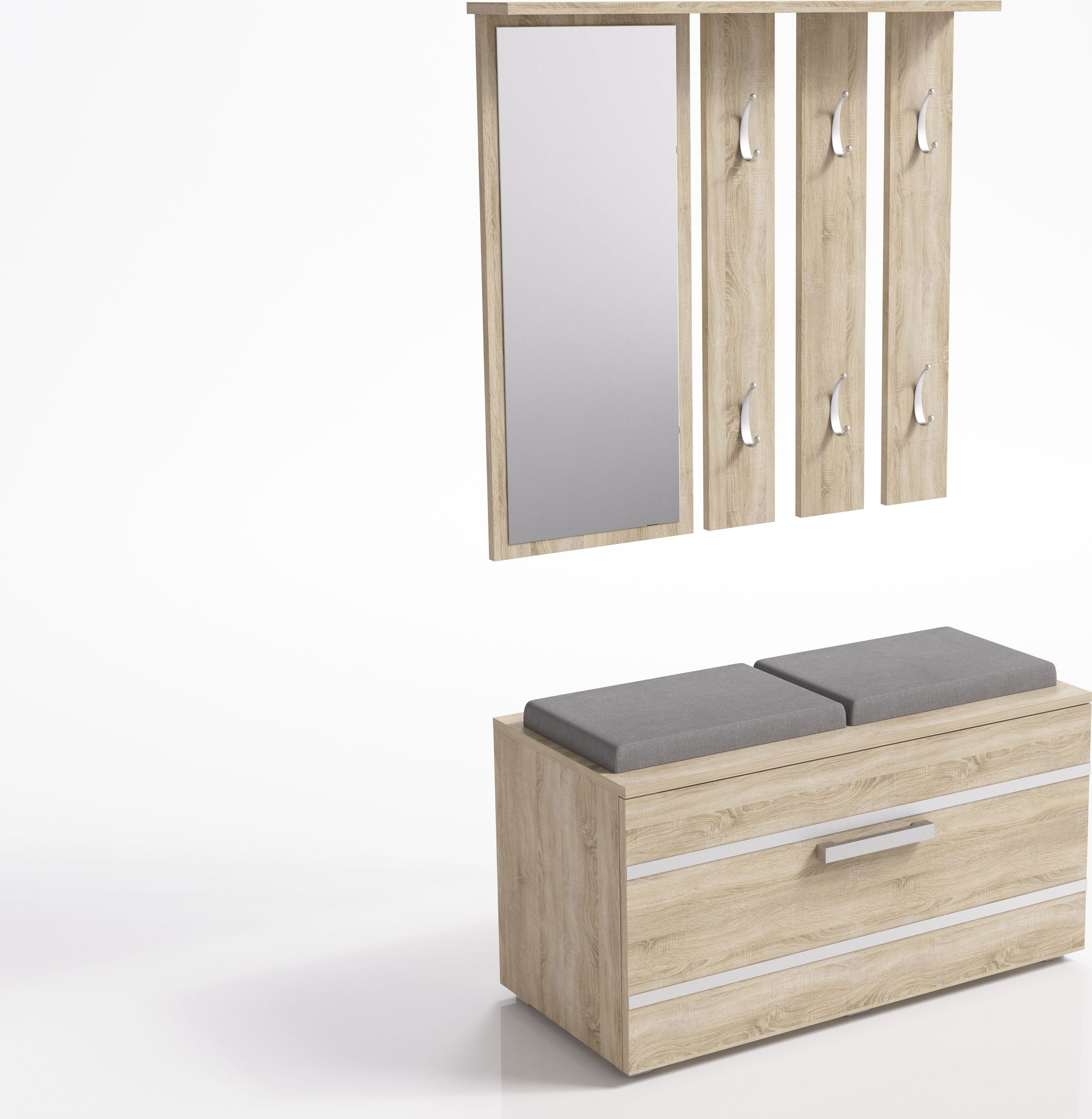 Topeshop GARDEROBA OPAL II WIESZAK LUSTRO SZAFKA NA BUTY / SONOMA