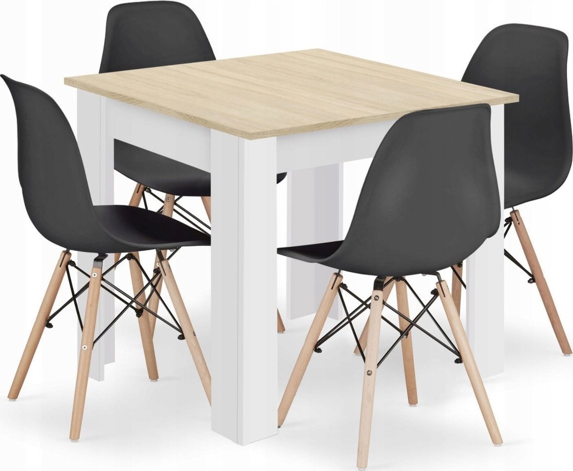 Leobert Zestaw stół kwadratowy 80x80 dąb sonoma + 4 krzesła OSAKA czarne