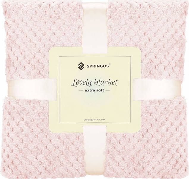 Springos Narzuta na łóżko, pled 200x220 cm tłoczony, dwustronny koc na kanapę różowy UNIWERSALNY