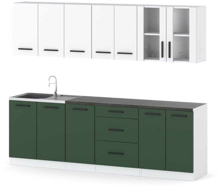 Kuchnia Vero 2.6m Modułowa Z Blatem Duża Biała Szara Mat Butelkowa Zieleń
