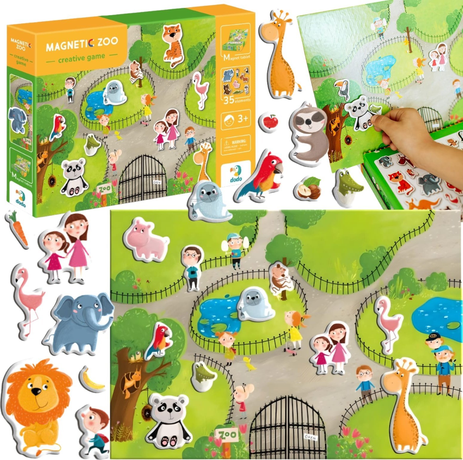 GRA MAGNETYCZNA "ZOO" MEGA ZESTAW Z TABLICĄ MAGNETYCZNĄ 35 MAGNESÓW