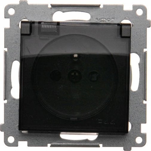 Kontakt-Simon Simon 54 Gniazdo do wersji IP44 z usz. (moduł) 16A 250V klapka transparentna czarny mat usz. do ramek S54 PREMIUM DGZ1BZ.01/49A
