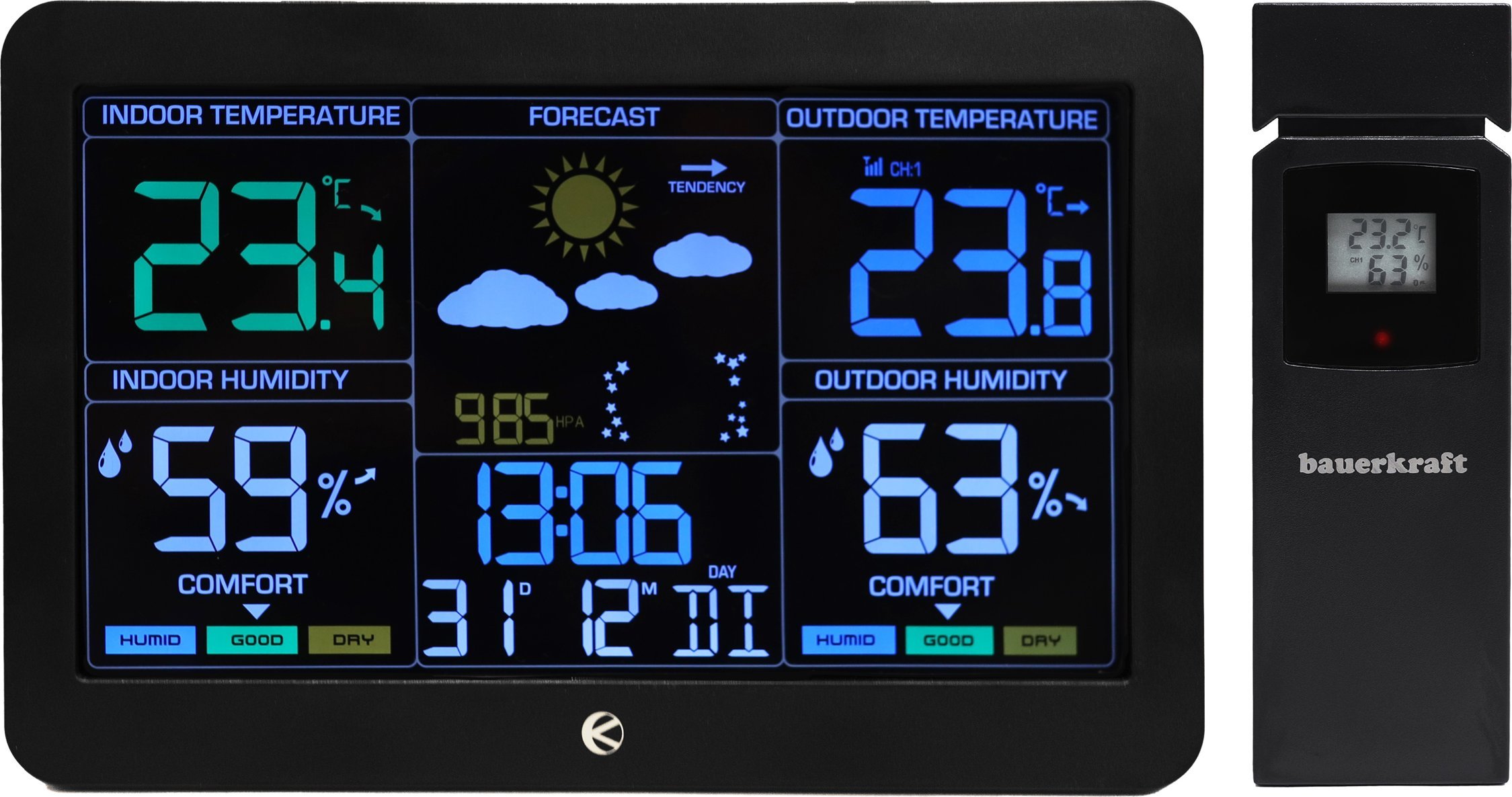 Bezprzewodowa stacja pogodowa termometr barometr zegar budzik prognoza