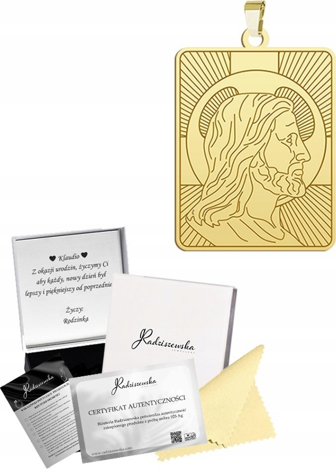 Radziszewska Jewellery ZŁOTY MEDALIK Z PANEM JEZUSEM SREBRO 925 PREZENT KOMUNIA GRAWER GRATIS