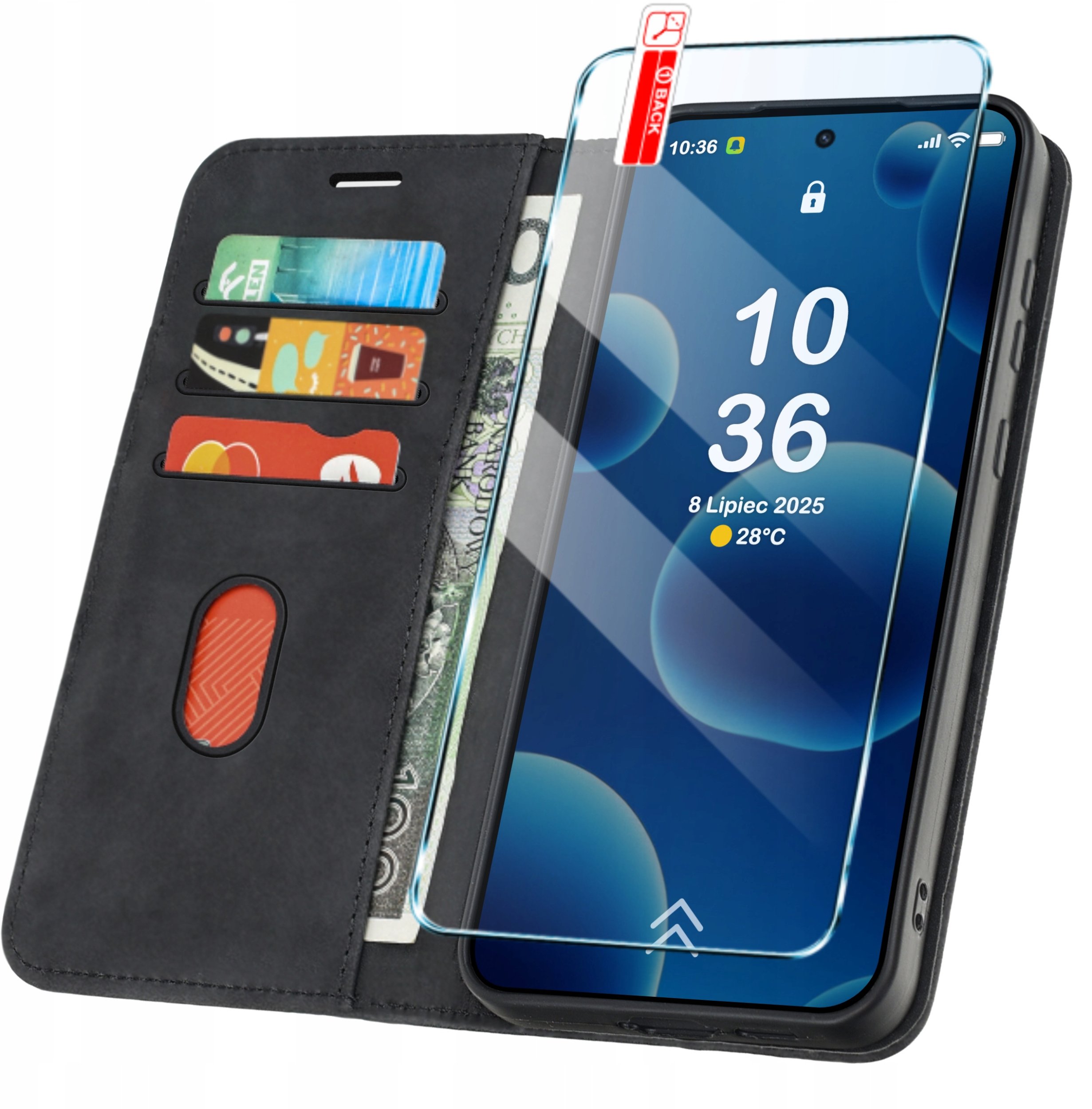 ETUI Z KLAPKĄ do Samsung S25 FE Zamykane Magnetyczne Skórzane czarne +Szkło