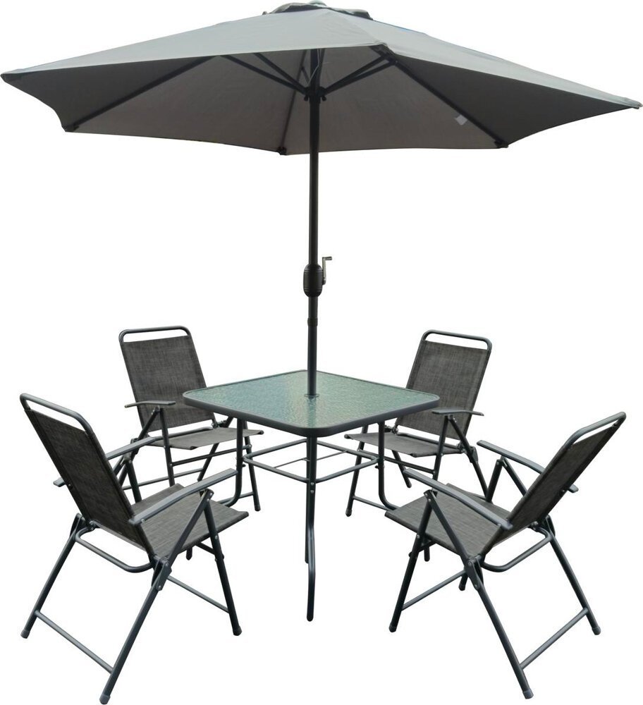 Saska Garden ZESTAW MEBLI OGRODOWYCH SYDNEY STÓŁ 4 KRZESŁA I PARASOL SZARY
