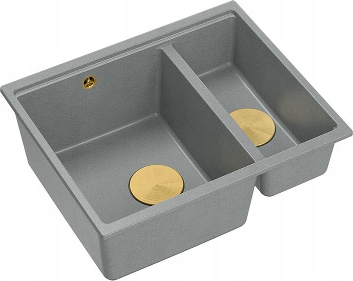 Zlewozmywak GraniteQ QUADRON | LOGAN 150 | granitowy zlewozmywak kuchenny SZARY + ZŁOTO PVD | wymiary: 56 x 46 x 22 cm | 1,5-komorowy podwieszany | po