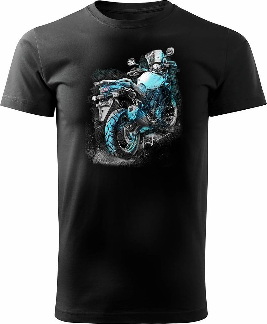 Topslang Koszulka z motocyklem na motor Suzuki V-strom Vstrom DL 650 XT męska czarna REGULAR M