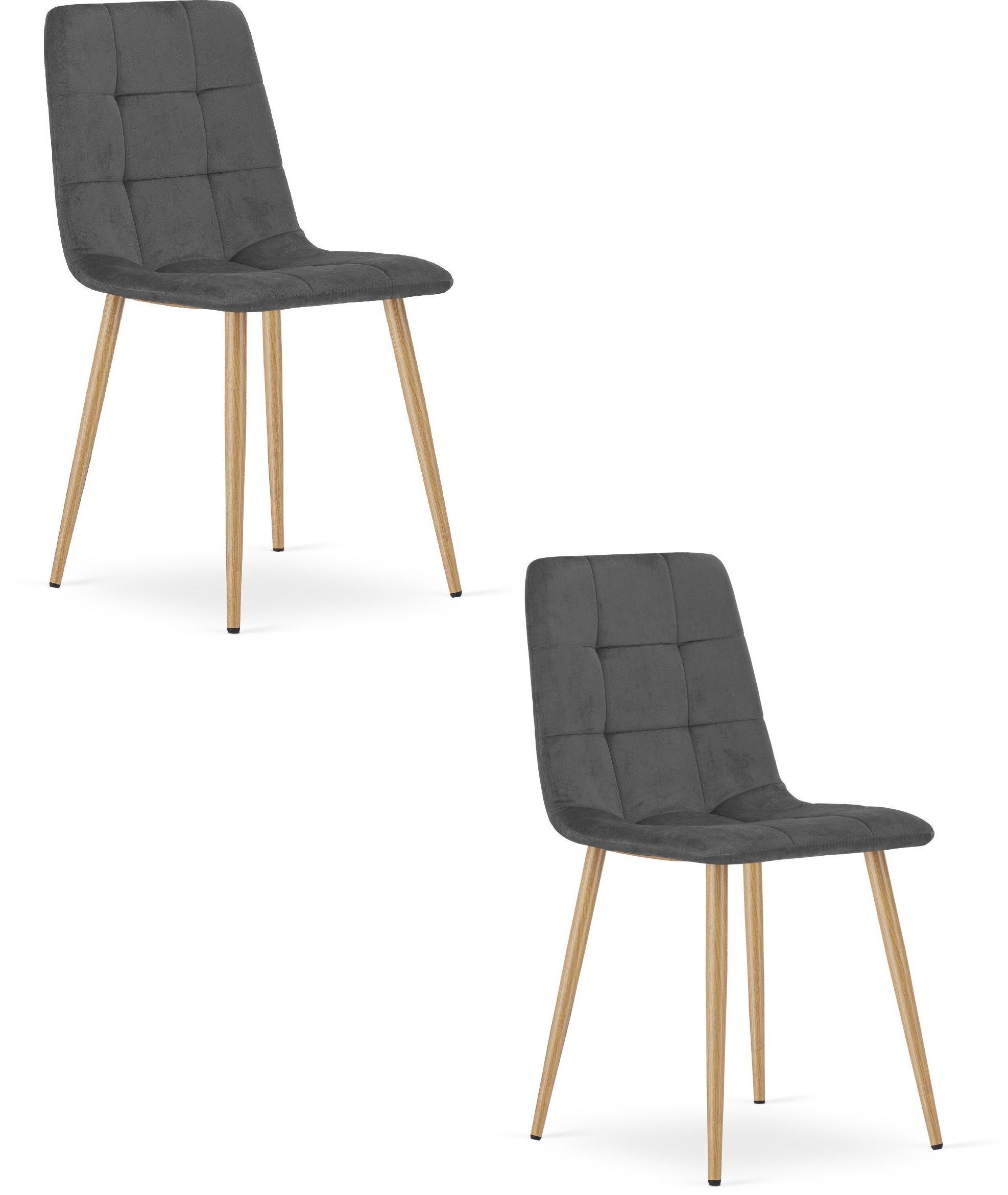 Krzesło KARA - ciemny szary aksamit / nogi kolor drewna x 2