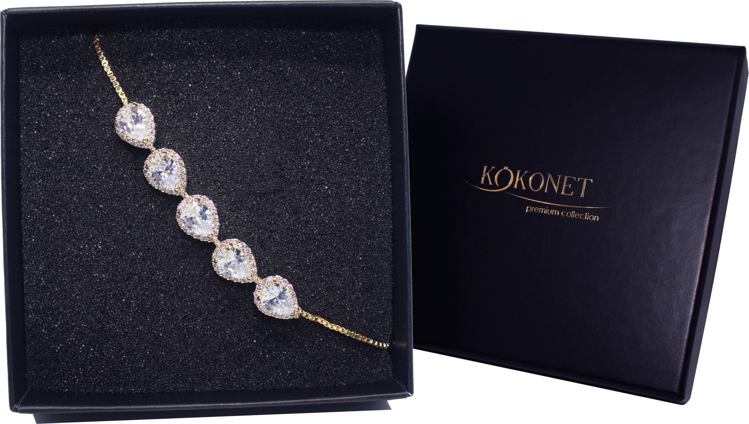 KOKONET bransoletka ŚLUBNA migdał złota CYRKONIE efekt