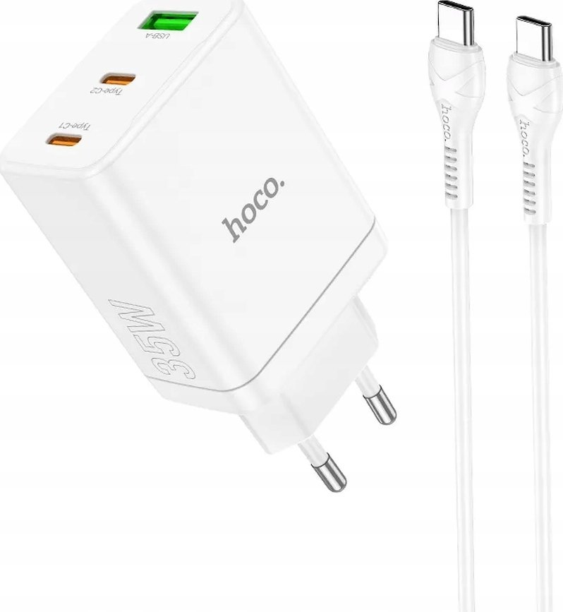 Ładowarka Hoco HOCO ładowarka sieciowa 2 x Typ C + USB A + kabel Typ C do Typ C PD QC3.0 3A 35W N33 biała