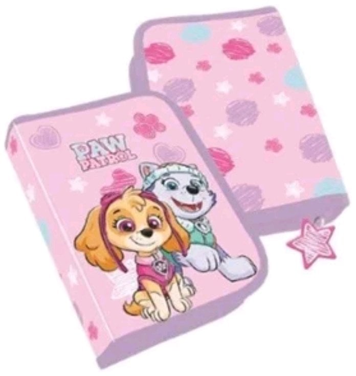 Paw Patrol Girls Filled single decker pencil case, 300D polyester with glitter printed stars, 20 x 12.8 x 3 cm. Contents: 8 triangular sharpened colo