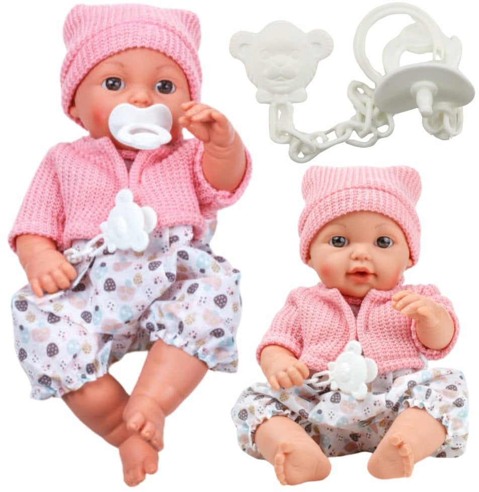 Lalka Bobas Chłopiec Czapka Sweterek Smoczek Dźwięki LEAN Toys