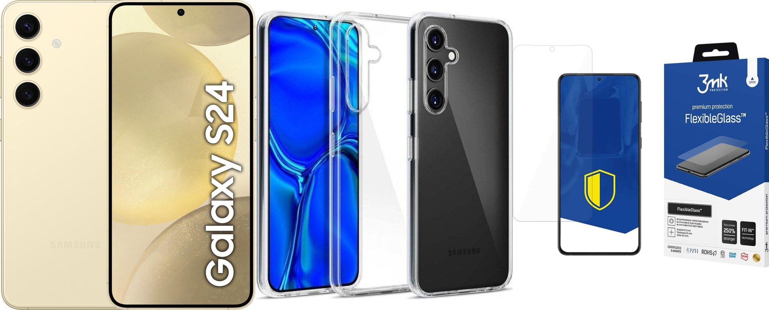 Smartfon Samsung Galaxy S24 5G 8/256GB Żółty (SM-S921BZY) + FlexibleGlass + Etui Clear Case