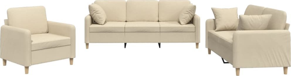 3-cz. komplet wypoczynkowy z poduszkami, kremowy, tkanina