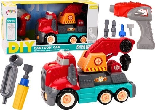 LeanToys Ciężarówka Z Hakiem Kreskówkowa Do Rozkręcania DIY Czerwony Dźwig