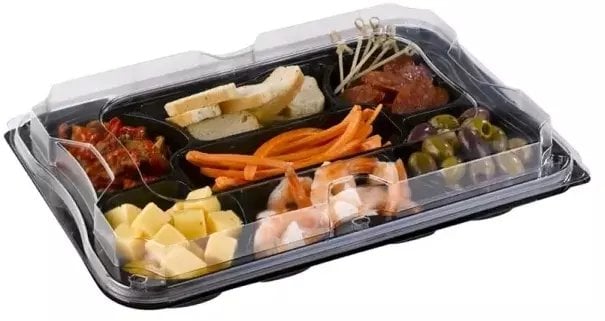 Antalis Tacka plastikowa 7-komorowa czarna z luźną przezroczystą pokrywką 350x240 mm RPET, 25 Stk/krt