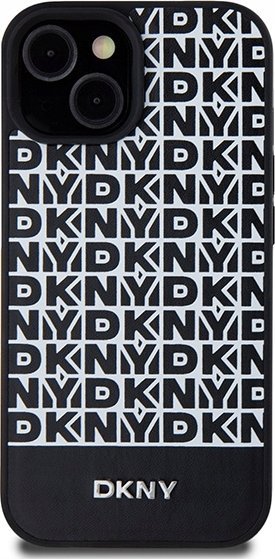 DKNY DKHMP15SPSOSPK iPhone 15 / 14 / 13 6.1" czarny/black hardcase Leather Printed Pattern Metal Logo MagSafe