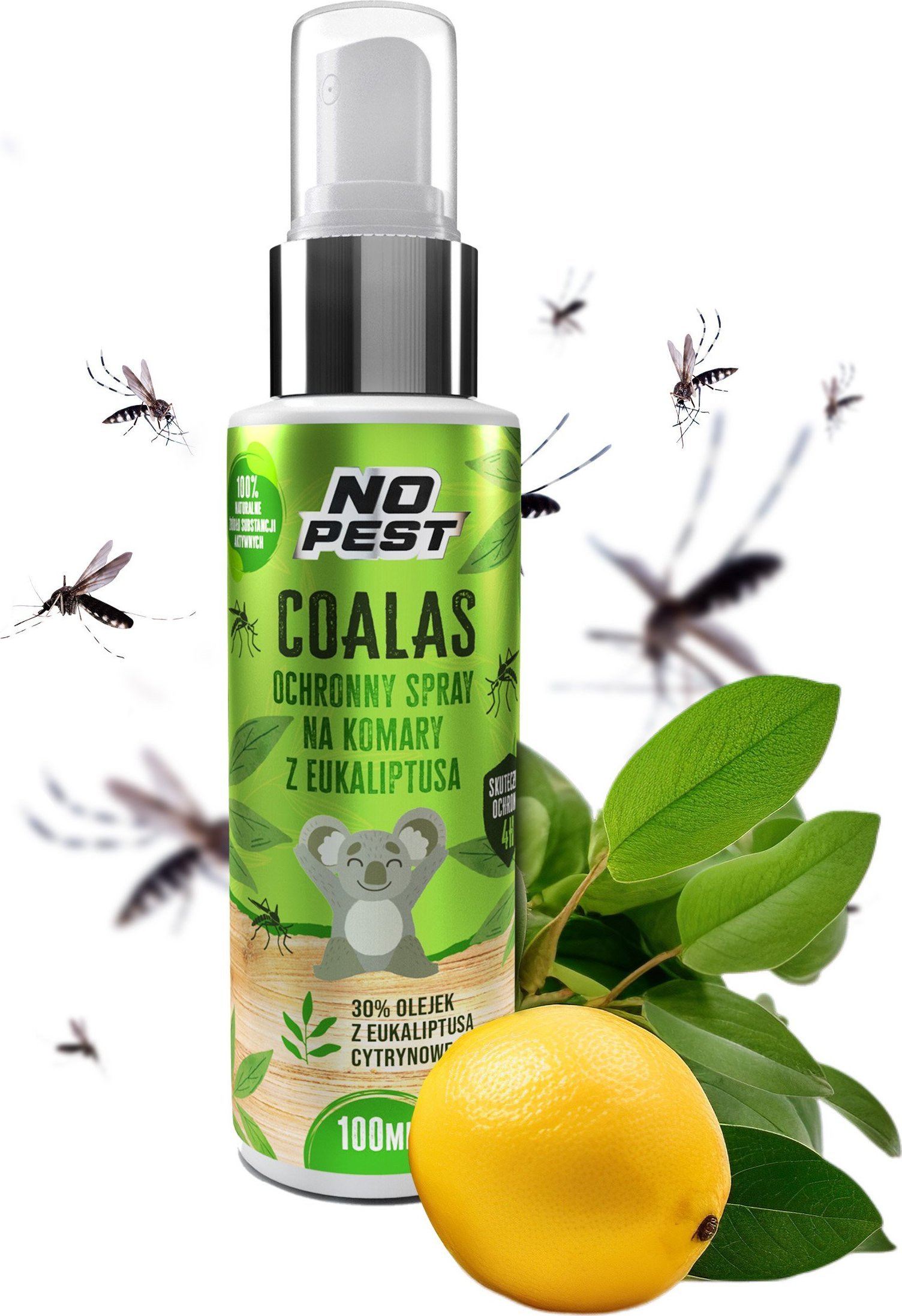 NO PEST Spray na Komary 100ml Naturalny Ochronny Środek Preparat na Komary Meszki COALAS bez DEET 30% Olejek z Eukaliptusa