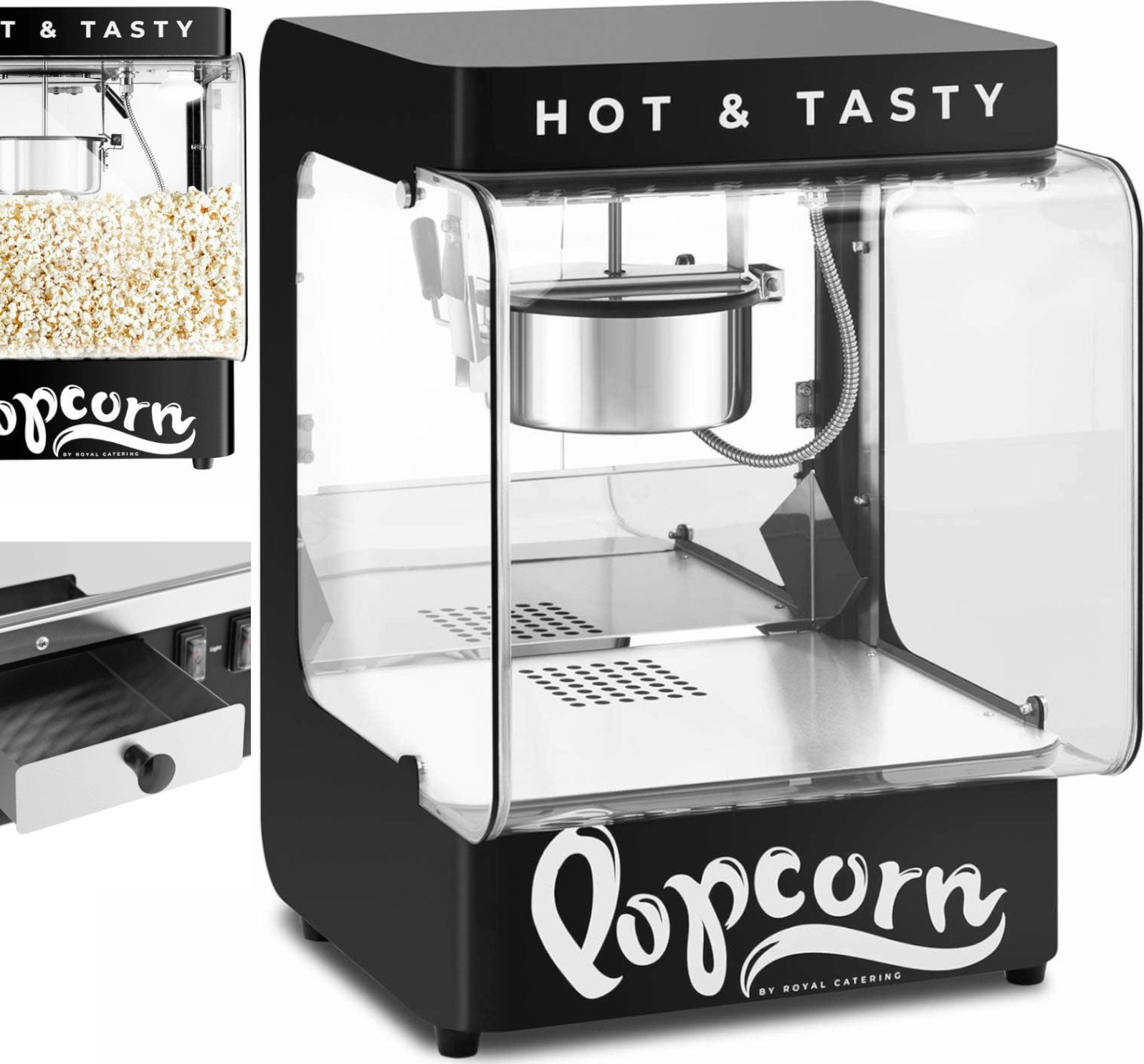Royal Catering Maszyna urządzenie do prażenia popcornu 4-5 kg/h 1.2 l czarna Maszyna urządzenie do prażenia popcornu 4-5 kg/h 1.2 l czarna