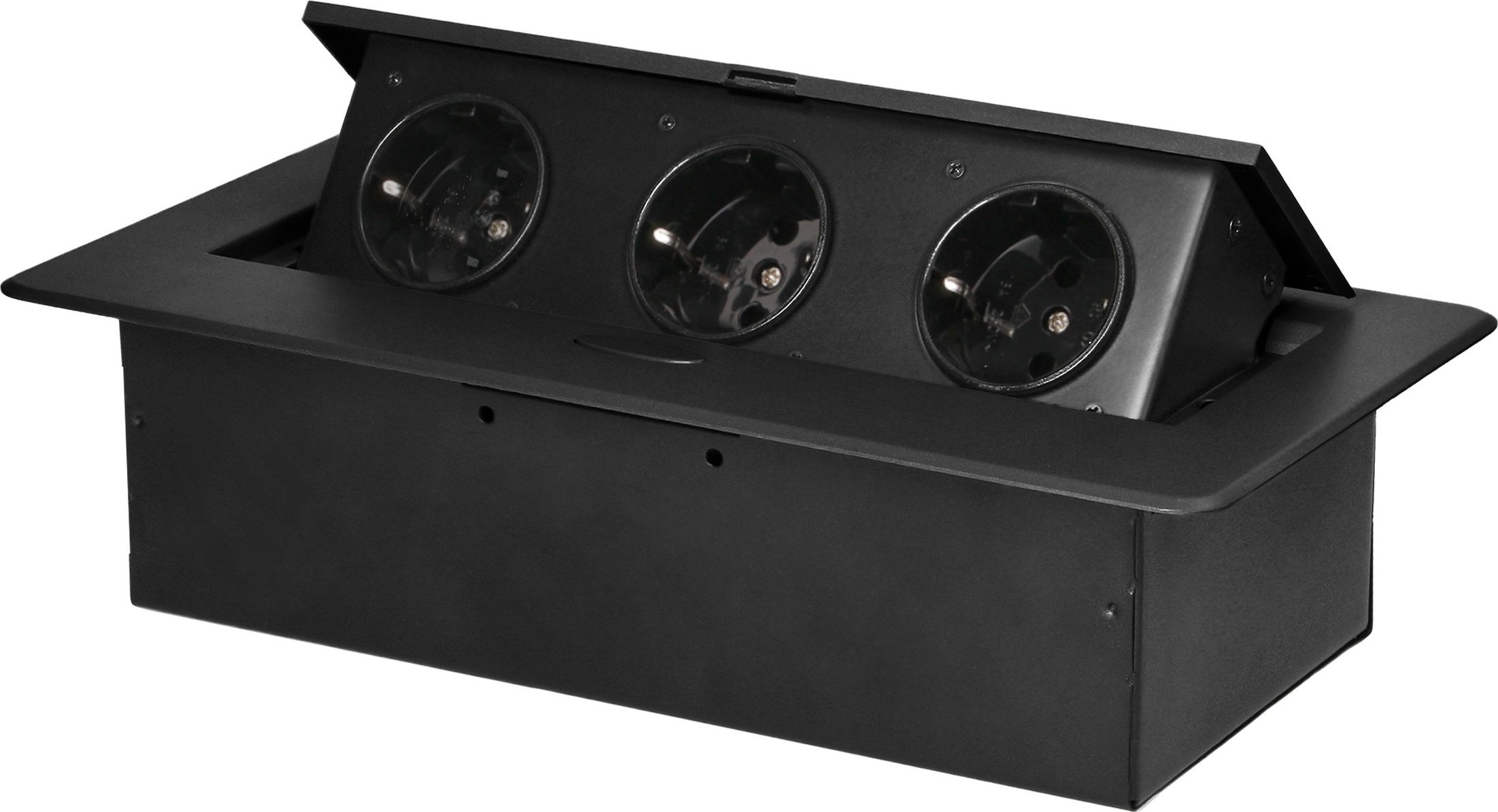 Orno Gniazdo meblowe wpuszczane w blat z płaskim frezowanym rantem, 3x2P+Z (Schuko), czarne