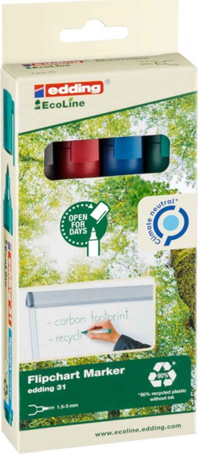 Edding Marker do flipchartów e-31 EDDING ecoline, 1,5-3 mm, 4 szt., mix kolorów