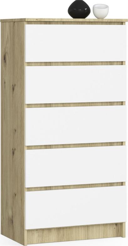 Fabryka Mebli Akord Komoda do salonu K 60 cm 5 szuflad - dąb artisan-biała