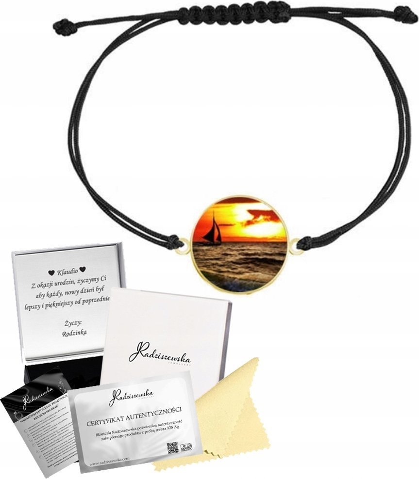 Radziszewska Jewellery Bransoletka Złota Zachód Słońca Zdjęcie Sznurek 925 Prezent GRAWER GRATIS
