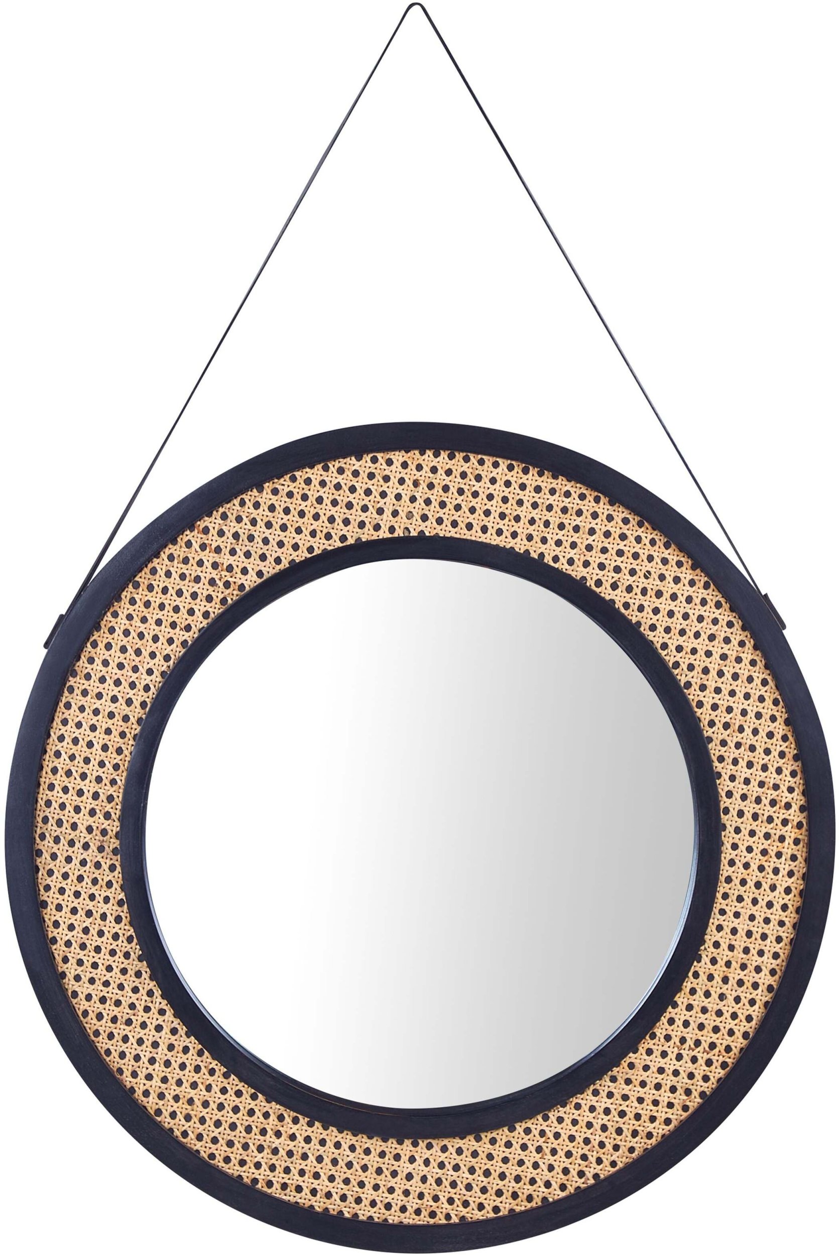 Beliani Rattanowe okrągłe lustro ścienne na pasku ø 70 cm jasny CAMBRAI