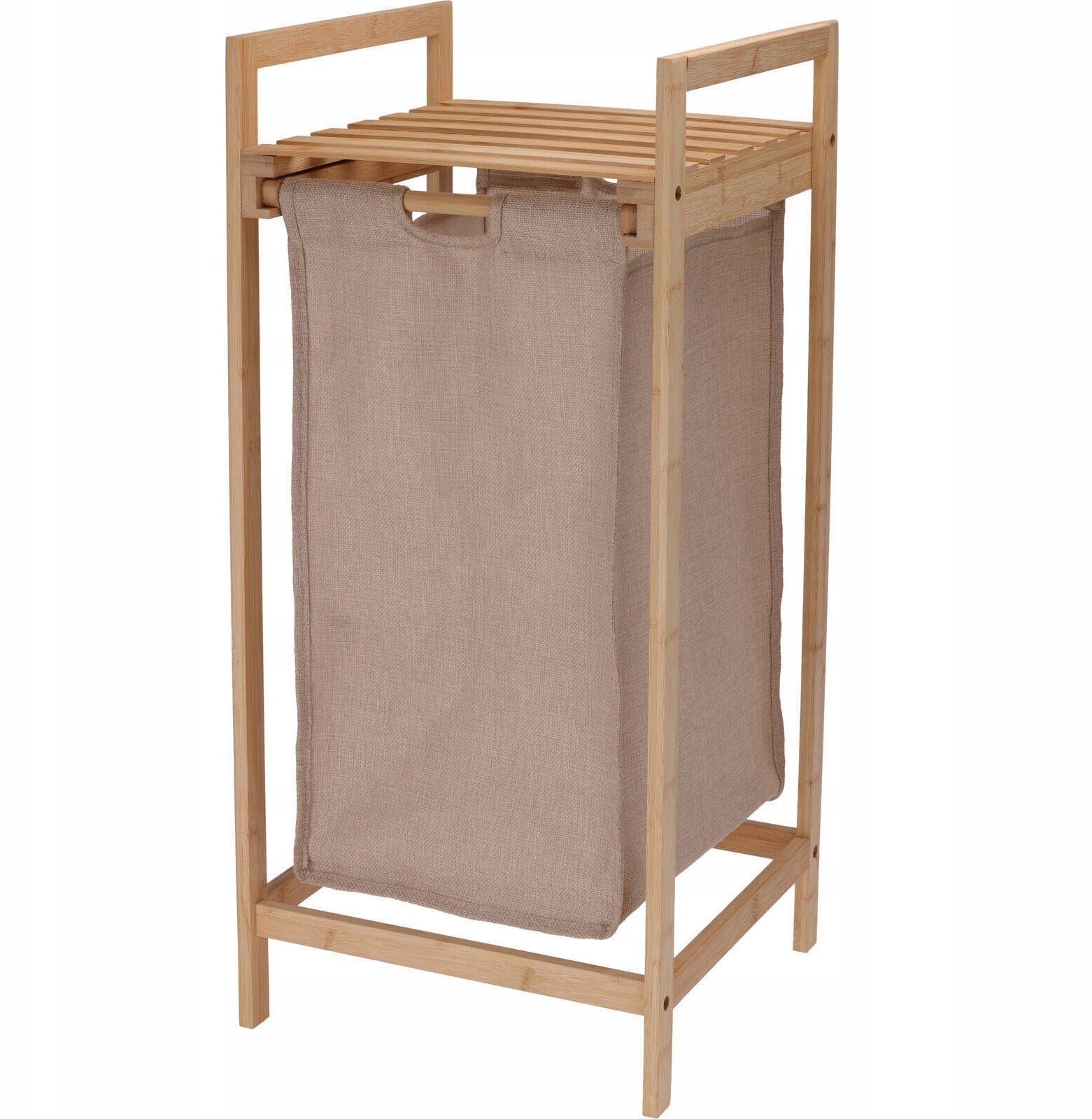 Wąski kosz na pranie z bambusowym stelażem, 33 x 33 x 73 cm