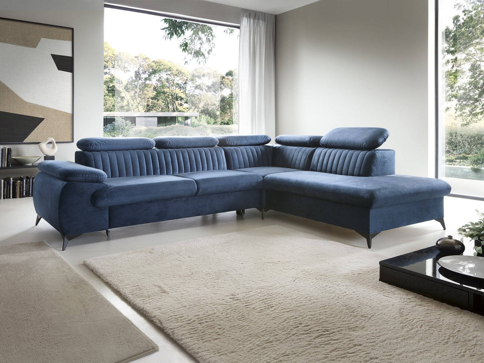 Narożnik VETTO prawostronny Monolith 77 granatowy welur funkcja spania