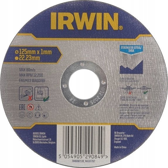 Irwin IRWIN TARCZA DO CIĘCIA STALI NIERDZEWNEJ PŁASKA 125mm x 1,0mm x 22,23mm