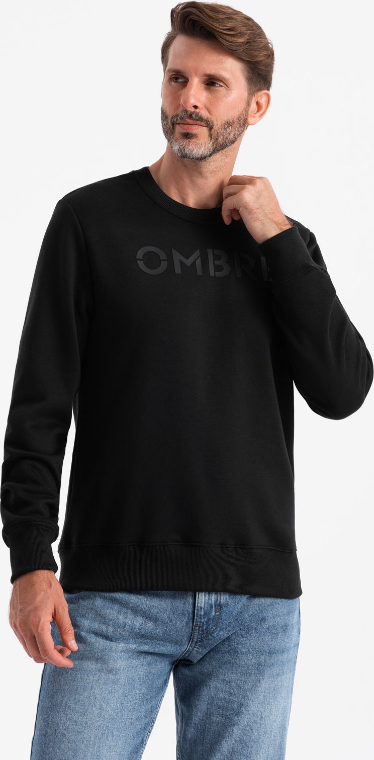 Ombre Klasyczna dresowa męska bluza z napisem czarna V4 OM-SSPS-0181 XXL