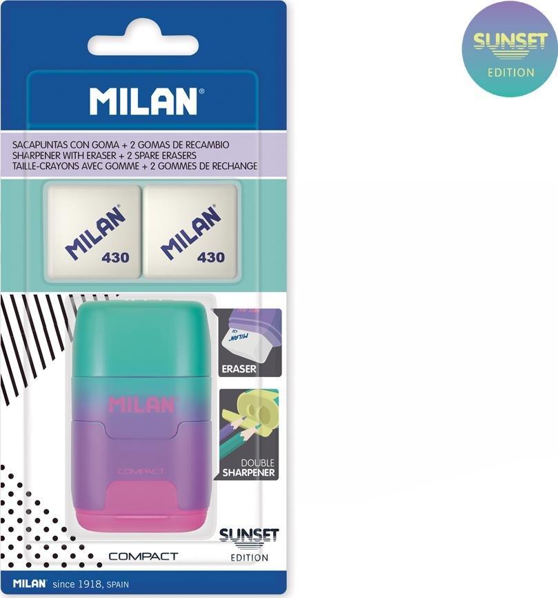 Milan TEMPERÓWKA Z GUMKĄ MILAN ZIELONO-FIOLETOWO-RÓŻOWA, 2 GUMKI 430, COMPACT SUNSET NA BLISTRZE