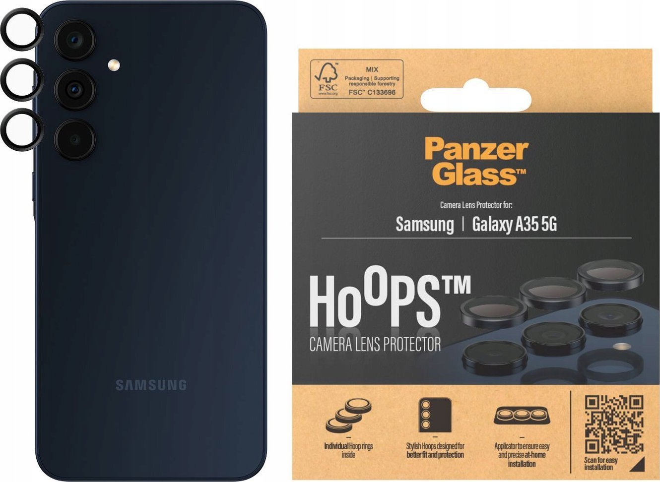 PanzerGlass PanzerGlass Hoops Camera Sam A35 5G A356 czarny/black 1226 camera lens protector hoop optic rings